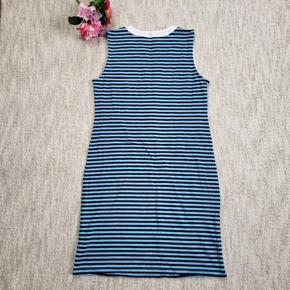 Nautica Blue Sheath V-neck Striped Sleeveless Logo Knee-length Dress - Picture 5 of 8